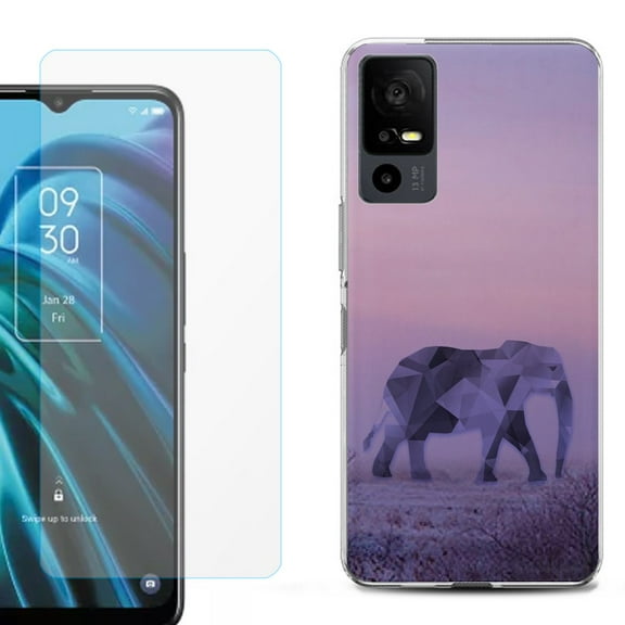 OneToughShield ® for TCL 40 XE 5G Shockproof Fashion Phone Case, with Tempered Glass Screen Protector - Twilight Elephant
