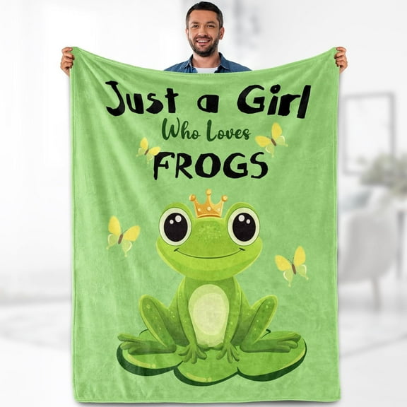 Frog Blanket Gifts for Women Kids - Just A Girl Who Loves Frogs Cute Stuff Animal Lovers Decor Throw for Teen Adults Soft Lightweight Fleece Cozy Travel Bed Couch Birthday Christmas Blanket 50"x60"