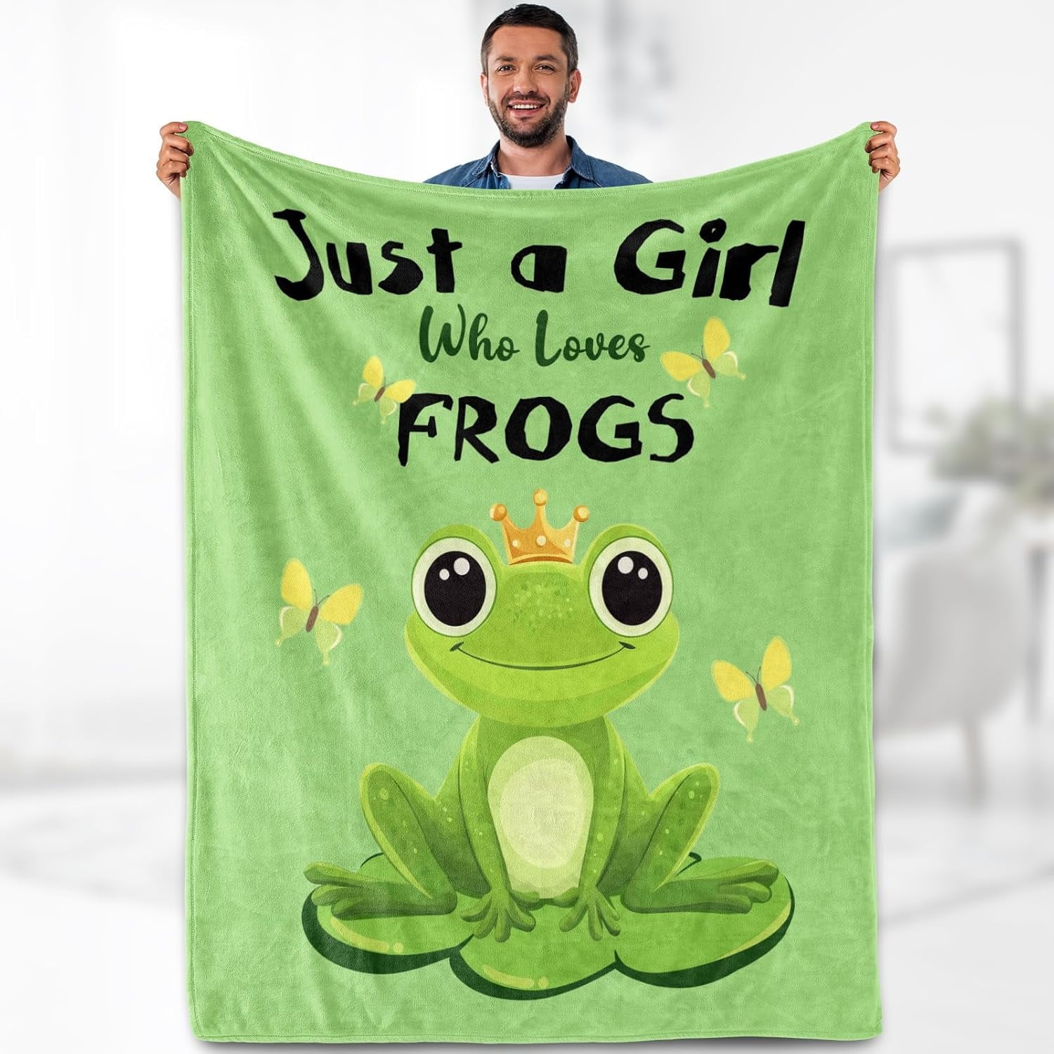 Frog Blanket Gifts for Women Kids - Just A Girl Who Loves Frogs Cute Stuff Animal Lovers Decor Throw for Teen Adults Soft Lightweight Fleece Cozy Travel Bed Couch Birthday Christmas Blanket 50 x60