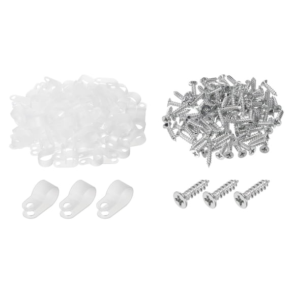R-Type Cable Clip Wire Clamp, 13.2mm 0.52 Inch Nylon Clips White 200Pcs