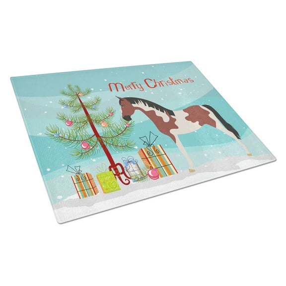 Caroline's Treasures Pinto Horse Christmas Glass Cutting Board Large