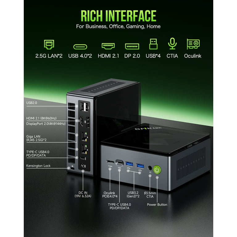 GMKtec Mini Gaming PC, 32GB DDR5 1TB SSD, AMD Ryzen 7 PRO 6850H(Up