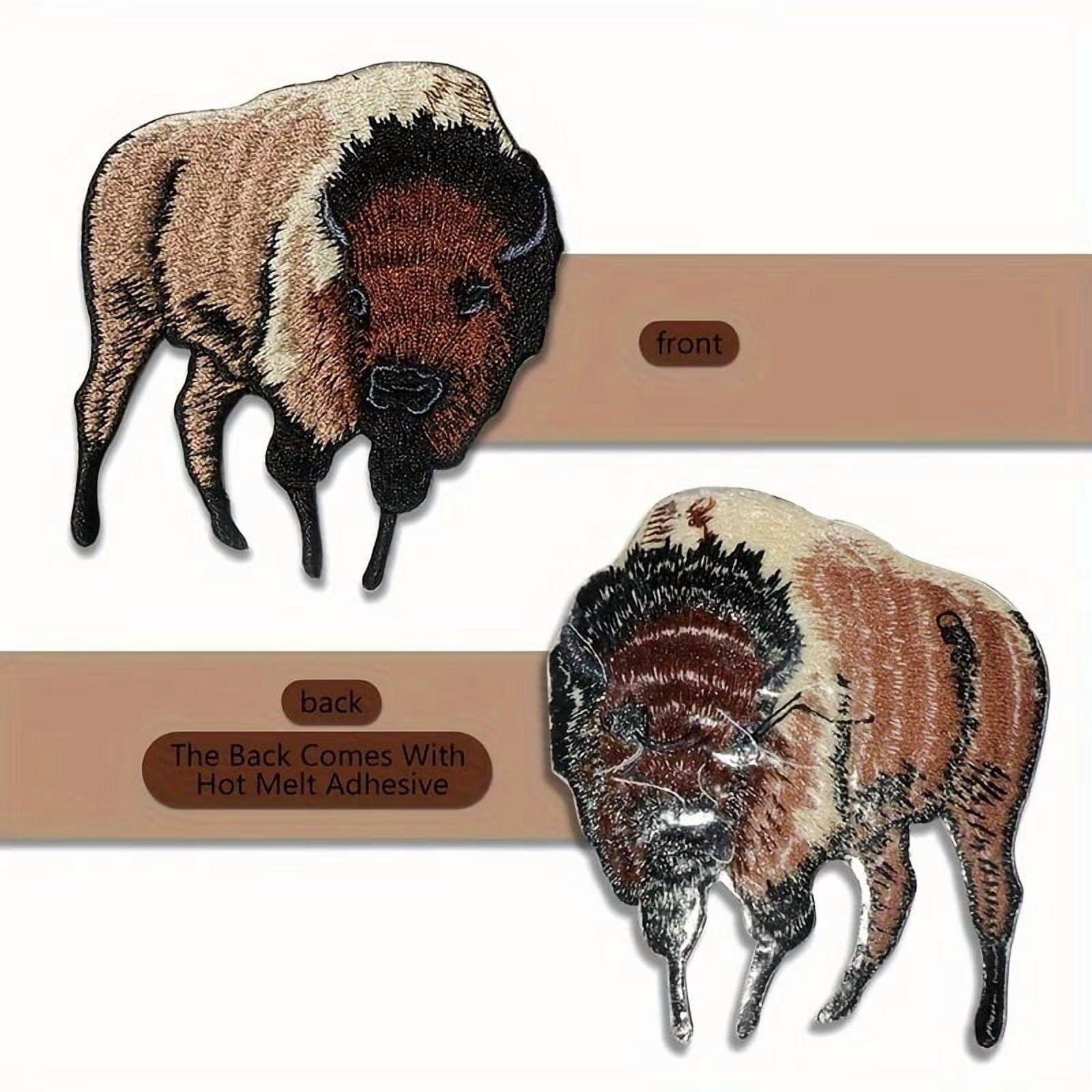 Embroidered American Bison Applique Patch - Buffalo Animal Iron-On Badge for Jackets, Bags, and Crafts