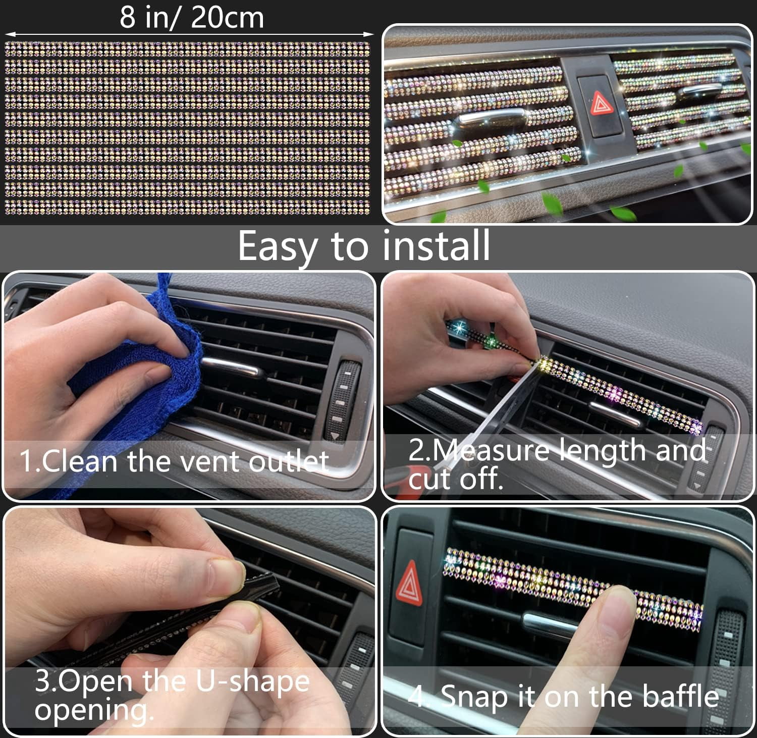 27 Pieces Bling Car Accessories Set for Women, Steering Wheel Covers Universal Fit 15 Inch, Bling Car Coasters, Bling License Plate Frame, Bling Phone Holder, Multicolor Diamond