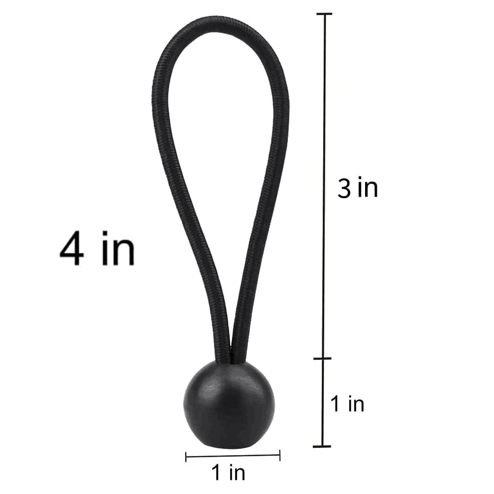 Bungee Balls, Black Ball Bungee Heavy Duty Heavyweight 4 inches Tarp Bungee Cords, Weather Resistant Tie Down Strap 4mm Thickness - for Camping, Tents, Cargo, Holding Wire and Hoses