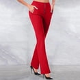 thumbnail image 2 of Ediodpoh Solid Color Button Down Knit Flared Trousers High Waist Womens Pants Slim Fit Bootcut Casual Pants Stretchy Comfortable Red S, 2 of 5
