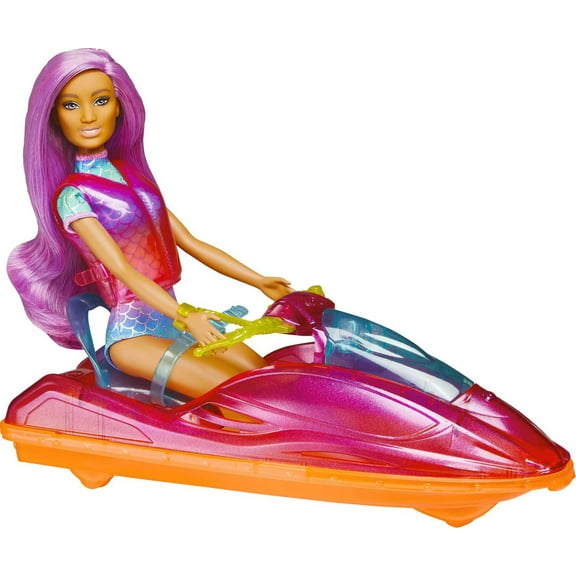 Barbie Brunette Doll with Jet Ski, 2 Dolphin Friends & Accessories, 3 & Up