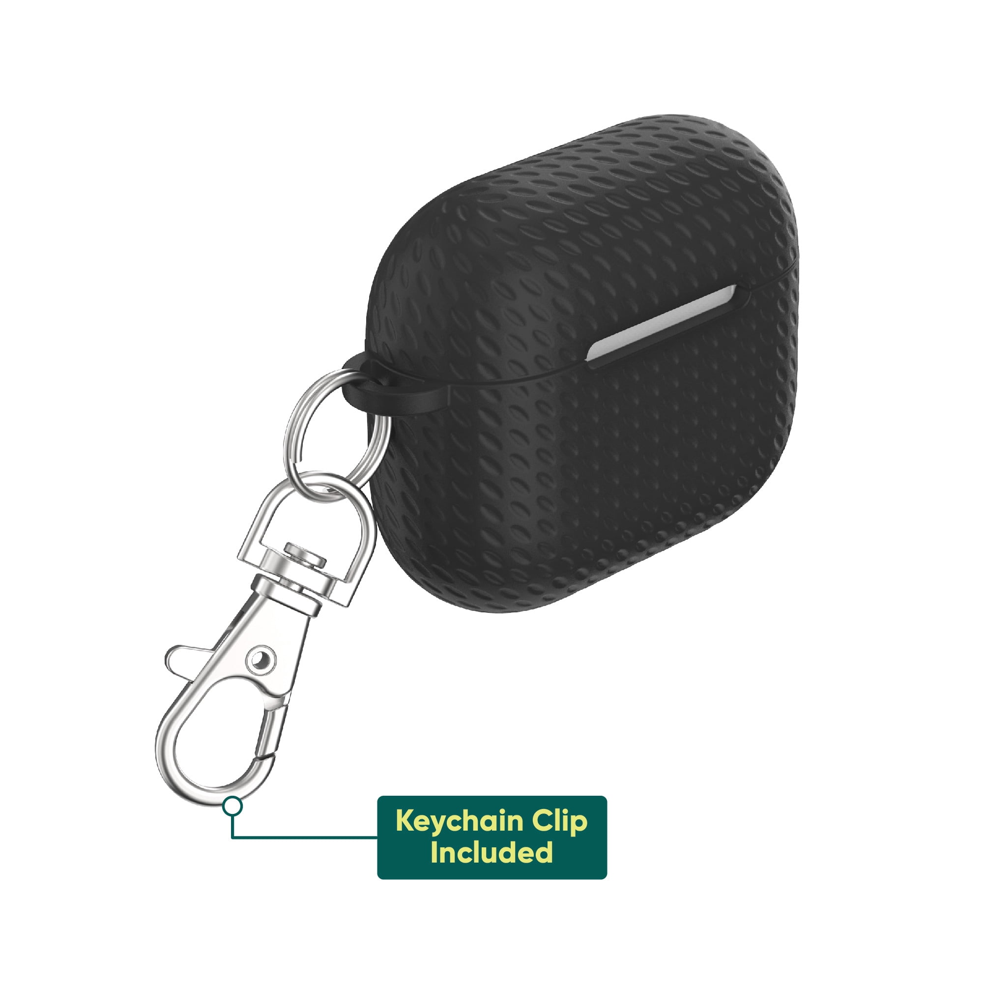 onn. Silicone Charging Case Cover with Keychain Clip for Apple AirPods (3rd generation) - Textured Black