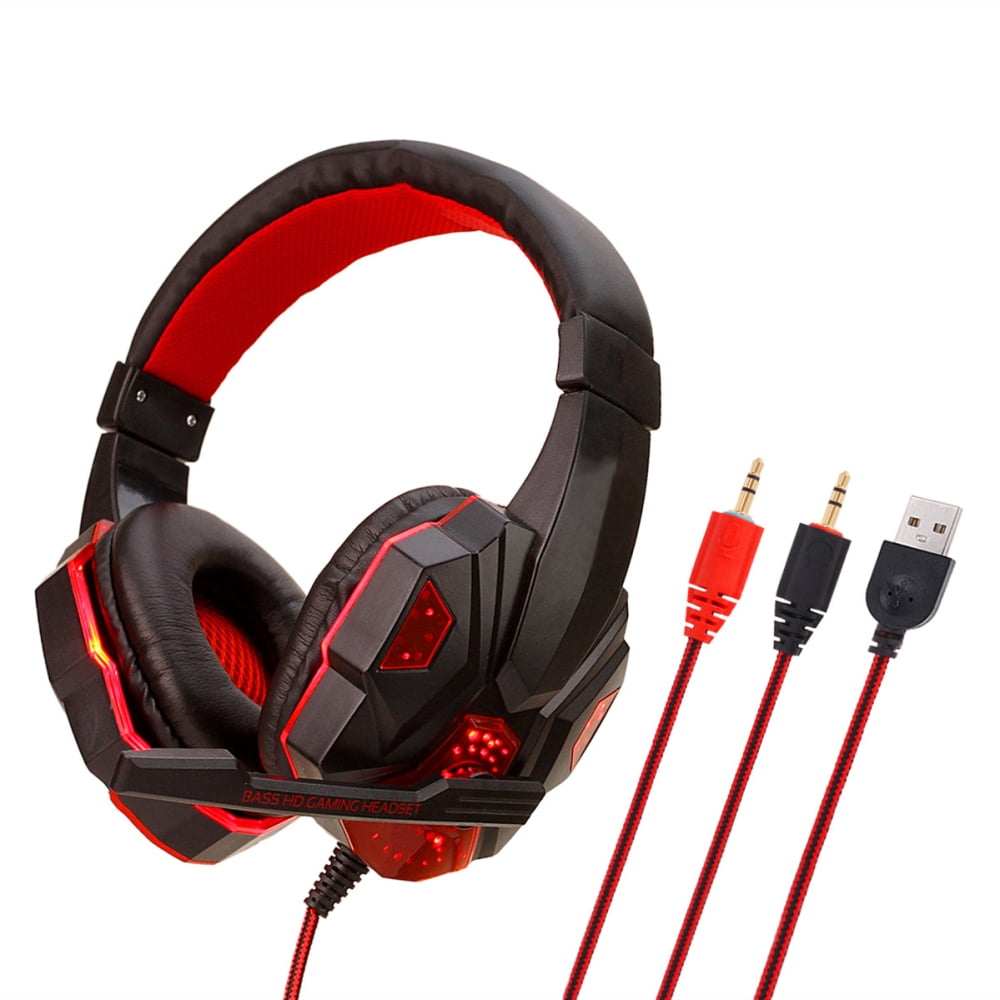Gaming Headset W/Mic Stereo Sound Glaring LED lights For PS4 For PC(Red