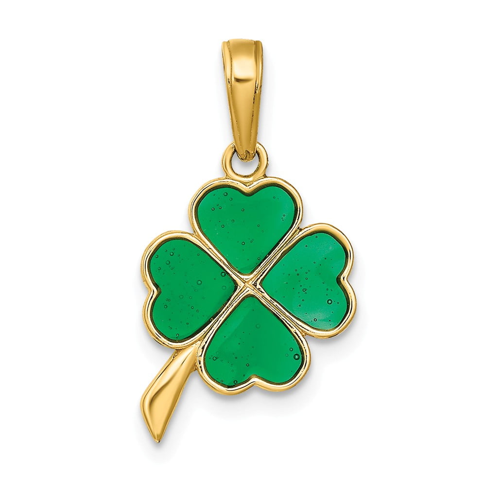 14k Yellow Gold 4Leaf Clover Enameled Pendant