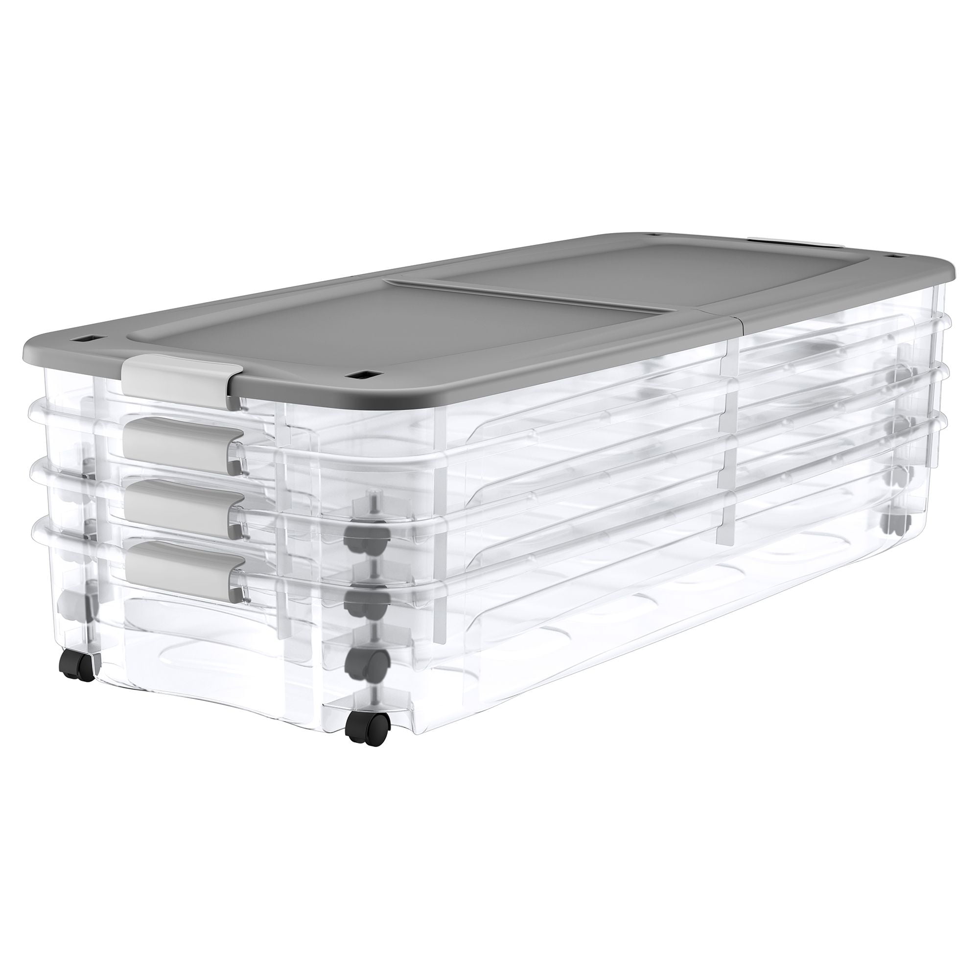 Bella Storage Solution 68 Quart Underbed Locking Hinged Lid with 360 Degree Swivel Wheels Set