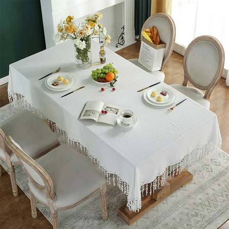 

Glonme Tablecloth Rectangle Tablecloths Covers Washable Table Cloths Tassel Dust-proof Home Decor Polyester Solid Color White 55 x 94
