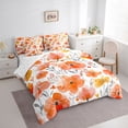 thumbnail image 3 of Homewish Orange Cherry Blossoms Bedding Comforter Set 7 Pieces, Chic Watercolor Full Bedding Set, Leaf Plant Botanical Reversible Fitted Sheet Flat Sheet, Luxury Bedroom Decor, 3 of 7