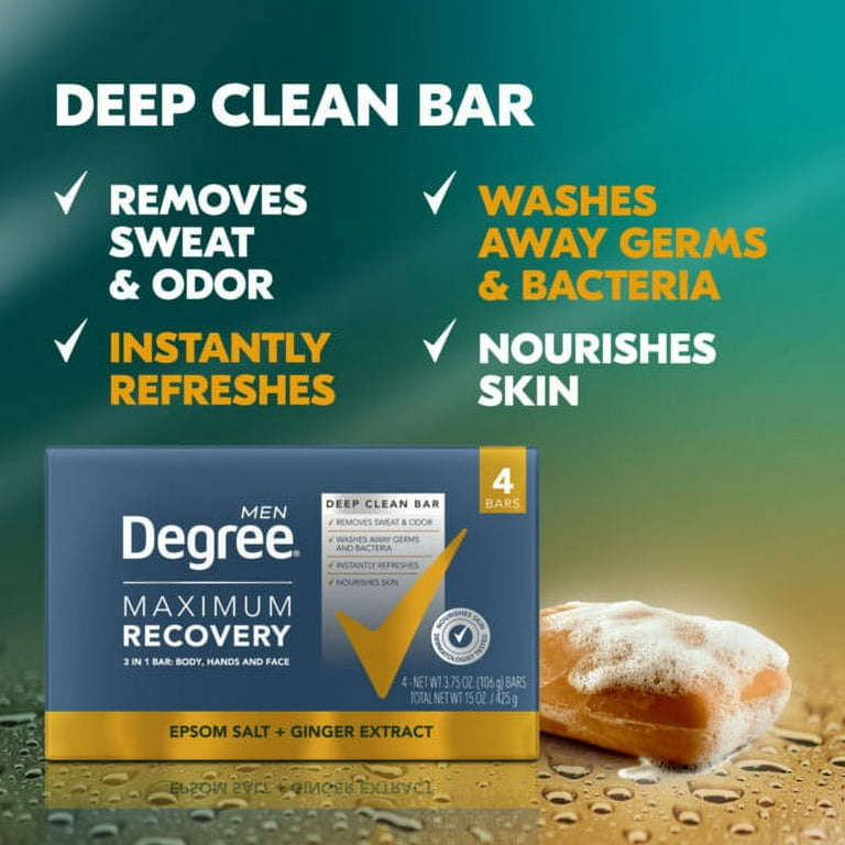 Degree Men Maximum Recovery Deep Clean Soap Bar Ginger Extract, 3.75 Oz., 4  Bars 