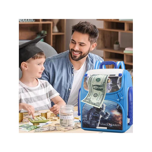 1pc Space Themed Multifunctional Creative Backpack Style Automatic Money Deposit Bank, Suitable For Both Coins And Bills, Ideal Birthday Gift For Boys