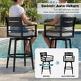 thumbnail image 6 of RADIATA 5-Piece Aluminum Patio Bar Set, 41.3" Scratch-Resistant Marble-Look High Top Table with Umbrella Hole and 2 Cushioned Auto-Return Swivel Bar Chairs for Poolside and Backyard, 300 lb Capacity, 6 of 10