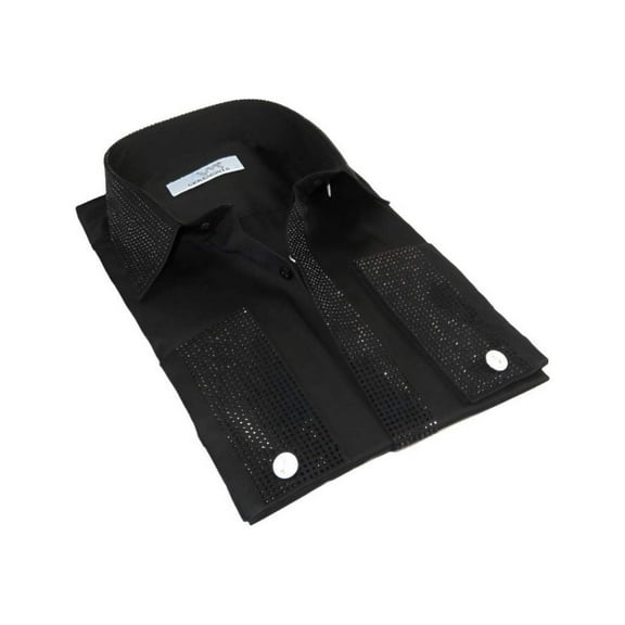 Men CEREMONIA Formal Shirt Rhinestone 100% Cotton Turkey #stn 15 tsb Black Fancy