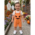 thumbnail image 5 of RUINIXCW Toddler Baby Boy Girl Halloween Overalls Outfit Summer Fall Clothes Romper Bib Overalls Devil Pumpkin Face Printed Sleeveless Jumpsuit Shorts, 5 of 9