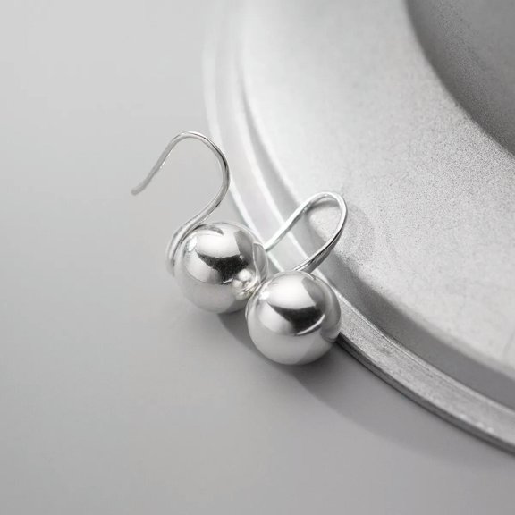 K-KED 925 Sterling Silver Plain 10mm 1cm Ball Drop Earrings