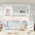 thumbnail image 2 of Full-Over-Full Wood Storage Bed Frame with Staircase & Small Bookshelf, Kids House Bunk Bed with Window, Eave & Door, 2 of 8