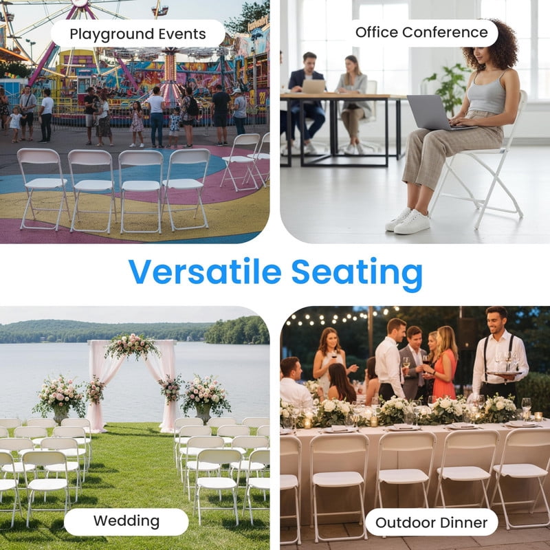 Simple Deluxe 10-Pack Plastic Folding Chair, Portable Chair with Metal Frame, 330lb Capacity, Foldable Stackable Indoor Outdoor Chairs for Wedding, Party, Picnic, Office & Dining, Black
