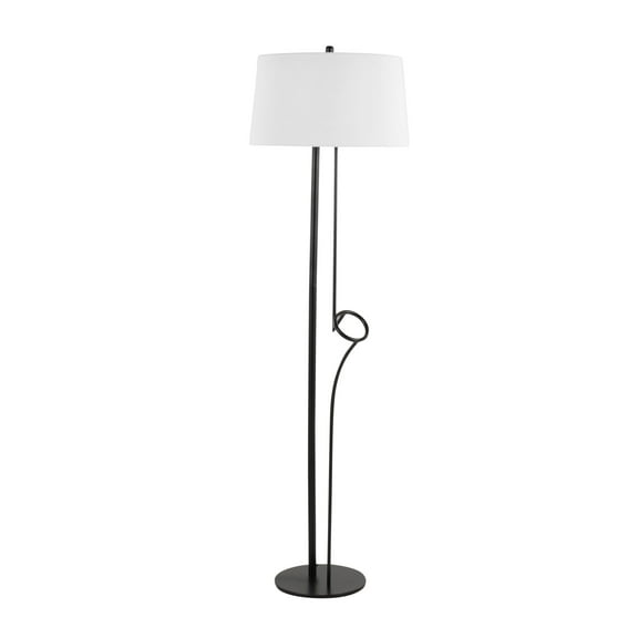 Contemporary Floor Lamp in Black Steel with White Linen Shade by LumiSource Black   Fabric