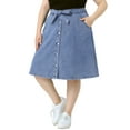 thumbnail image 4 of Agnes Orinda Women's Plus Size Outfits Fashion Tie Waist A Line Midi Denim Skirt 1X Grey Blue, 4 of 6