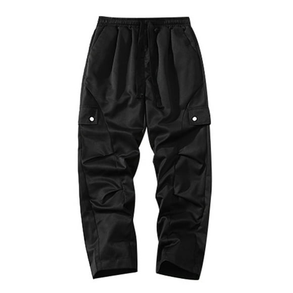 Ediodpoh Men's Relaxed Fit Casual Cargo Hiking Pants Elastic Waist Adjustable Drawcord Lightweight Trendy Pants Mens Pants Black XXXL
