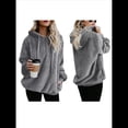 thumbnail image 3 of Sudadera con Capucha Extragrande para Mujer con Bolsillos, Sudadera de Forro Afelpado, Chaqueta A Cuadros, Abrigo. Gris Oscuro XXXL, 3 of 7