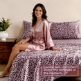 thumbnail image 3 of MR&HM Silky Satin Sheet Set Queen Size 4 Pcs, Elegant Luxurious Queen Size Bed Sheets, with Flat Sheet, 15'' Deep Pocket Fitted Sheet and Queen Satin Pillow Cases Set of 2 (Queen Size, Pink Leopard), 3 of 8