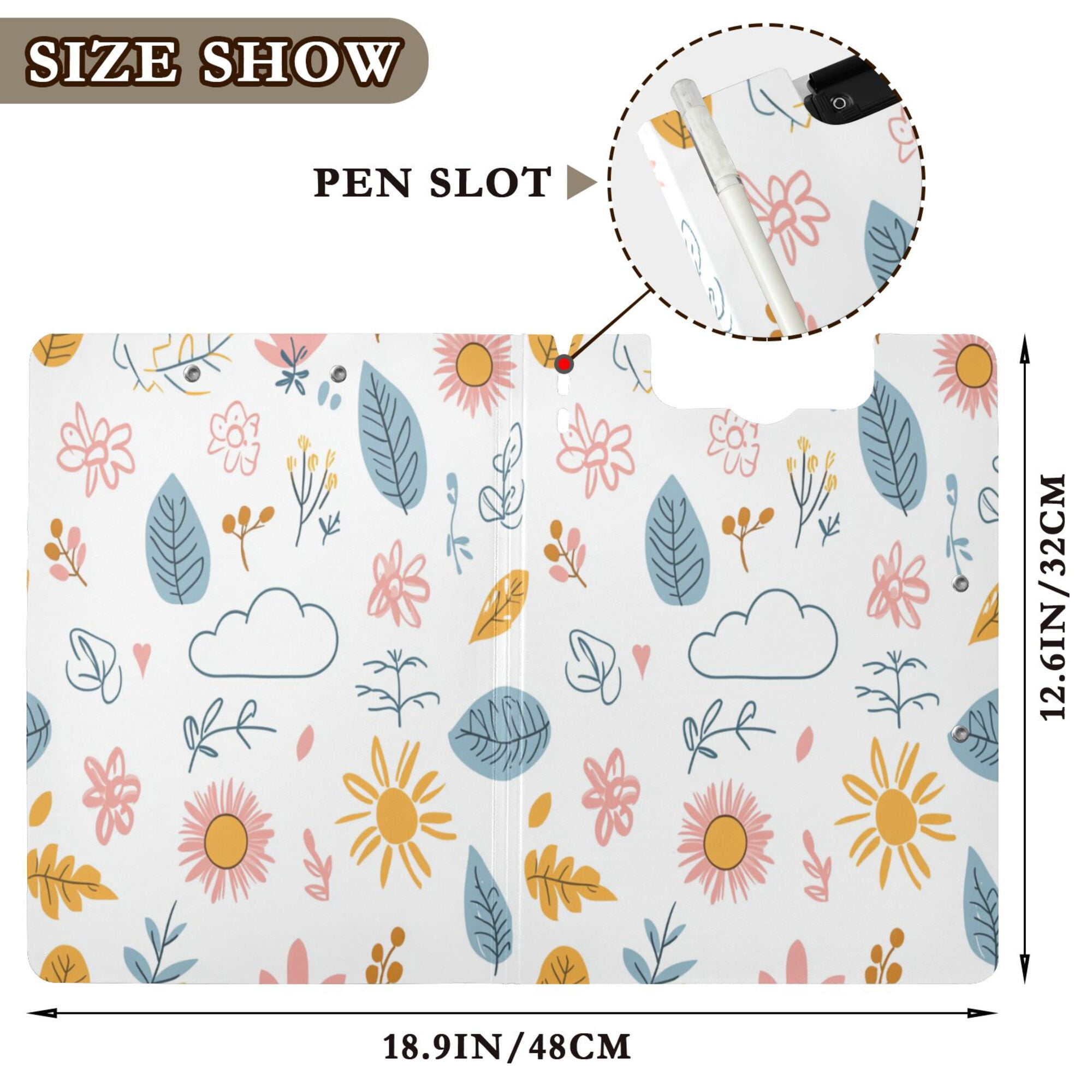 FORMRS A4 Clipboard Folder with Pen Holder Horizontal Foldable School Office Binder, Cartoon Doodles