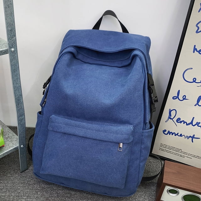 Mochila de lona Moda Mochilas escolares simples Gran capacidad para vacaciones (Azul) Sywqhk Para Estrenar