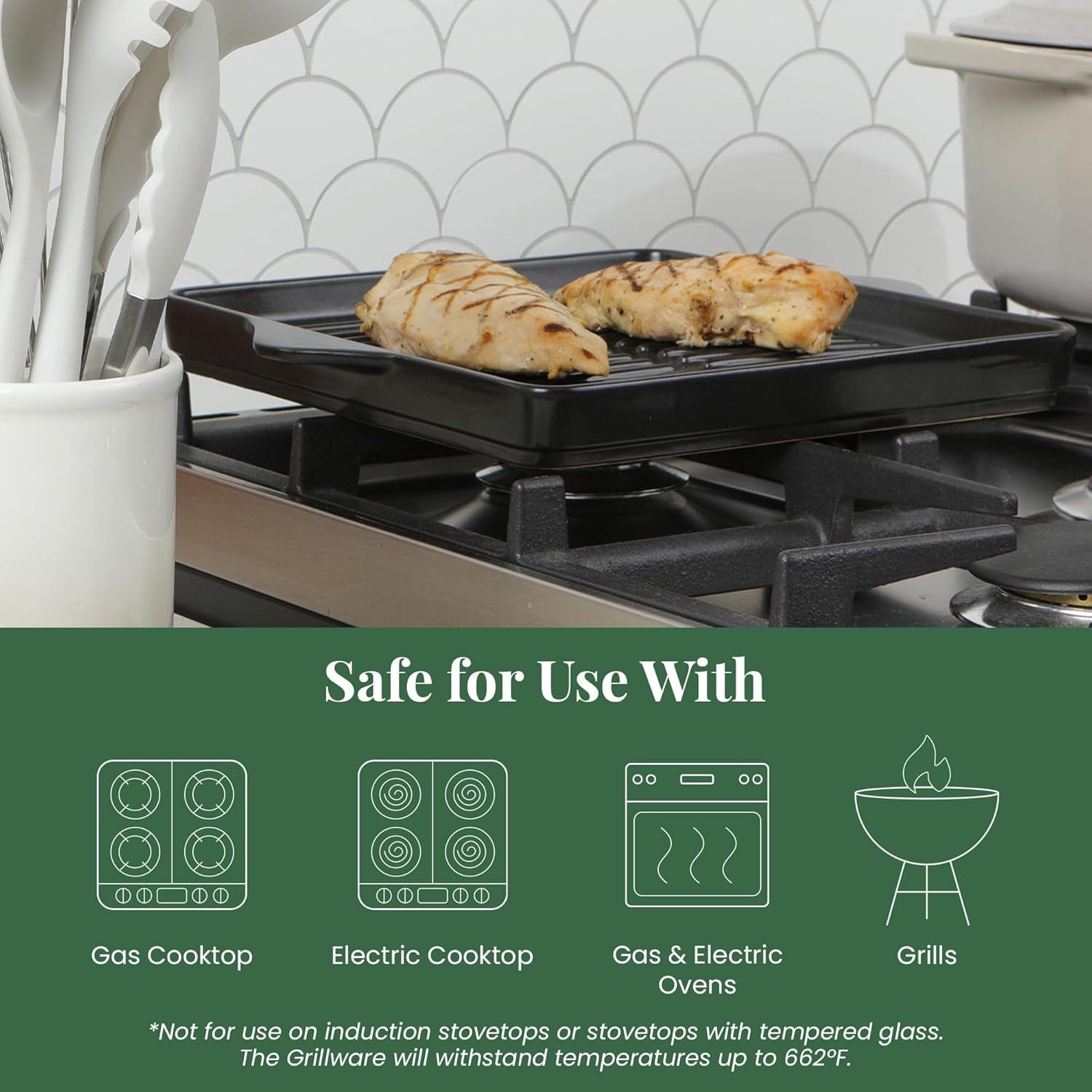 Larder & Vine Ceramic Grill Pan | Made in Italy, Nontoxic, Indoor & Outdoor, Oven-Safe