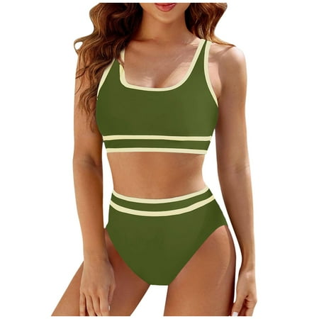 Vedolay Women High Waisted Bikini Sets Tummy Control Swimsuits Color Block Two Piece Drawstring Bathing Suit AG X-Large