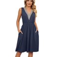 thumbnail image 1 of MELDVDIB - Vestido mini informal de verano con escote en V, manga corta, cintura imperio, liso y fluido, para mujer, en liquidación, 1 of 1