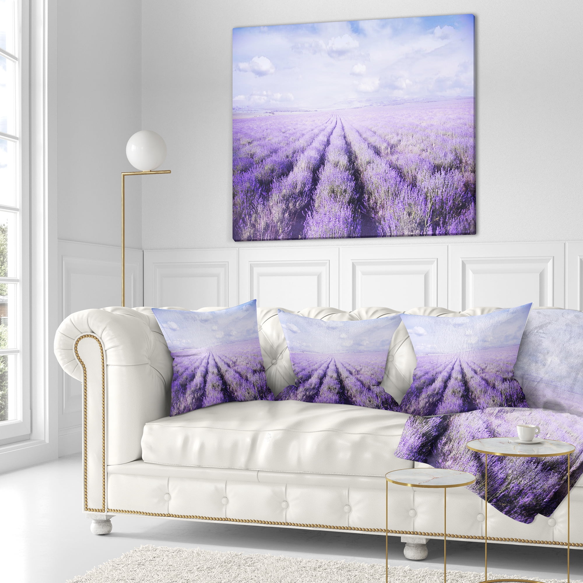 Designart Fields of Lavender Against Blue Sky - Landscape Printed Throw Pillow - 16x16