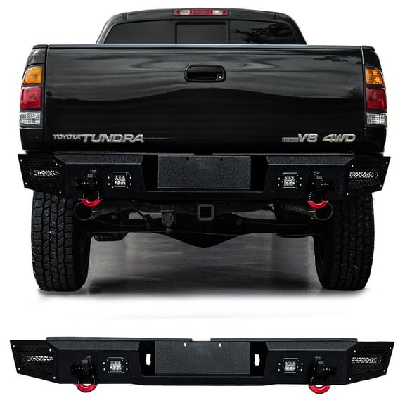 Vijay Compatible with 2000-2001-2002-2003-2004-2005-2006 Toyota Tundra Rear Bumper Textured Black Steel with Light and D-ring