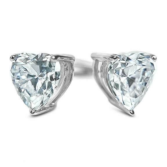 White Gold 925 Sterling Silver Heart Shaped Women's Screw Back Cz Stud Earrings