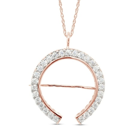 2 Carat Round Cut Lab Created Moissanite Diamond Horseshoe Pin Pendant Necklace In 14K Rose Gold Over Sterling Silver Jewelry For Men 18" Chain (G-H Color, VVS1 Clarity, 2 Cttw)