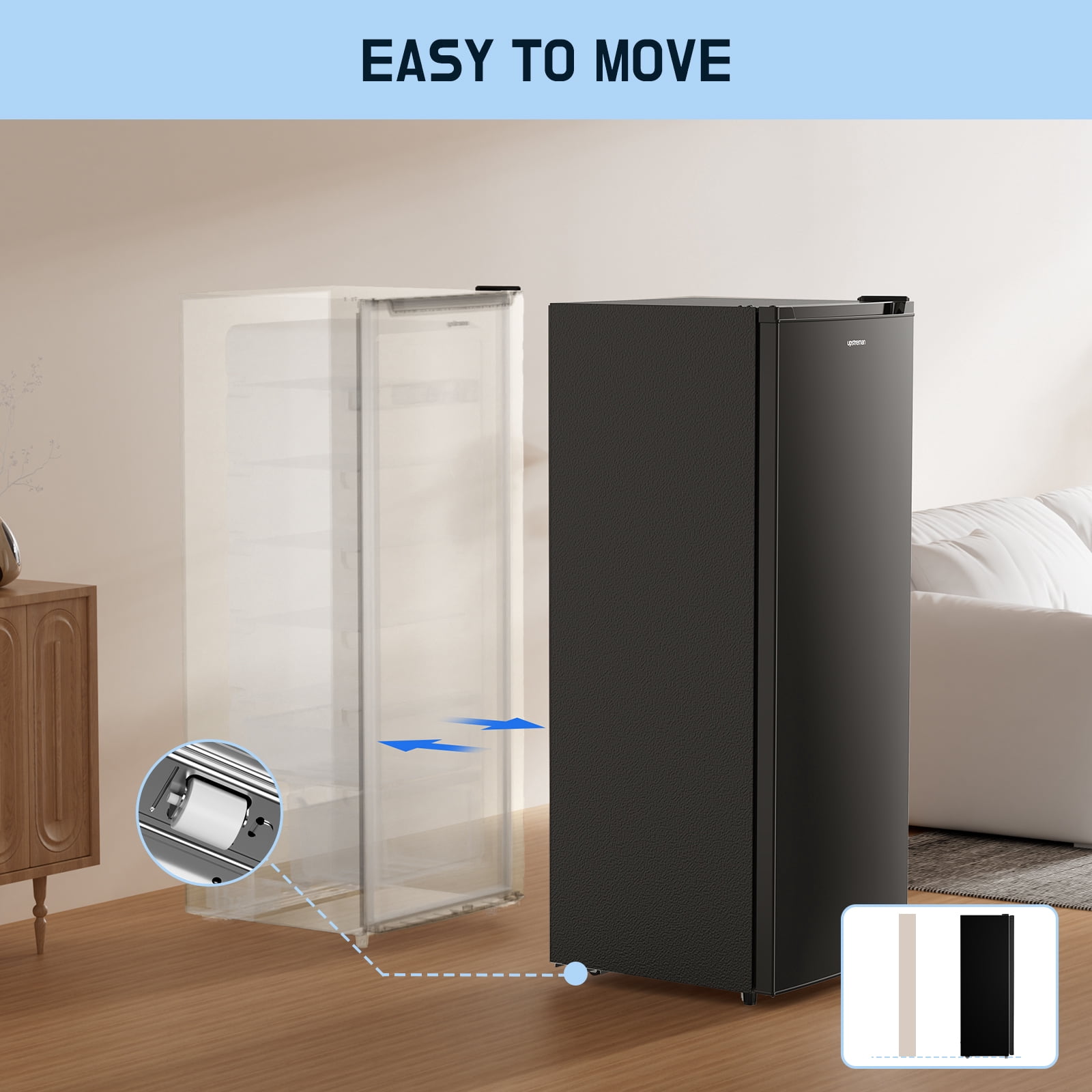 Upstreman 7.0 Cu.Ft Upright Freezer Convertible Freezer/Refrigerator, Garage Ready Deep Freezer Fridge with Reversible Door, UP70 Black