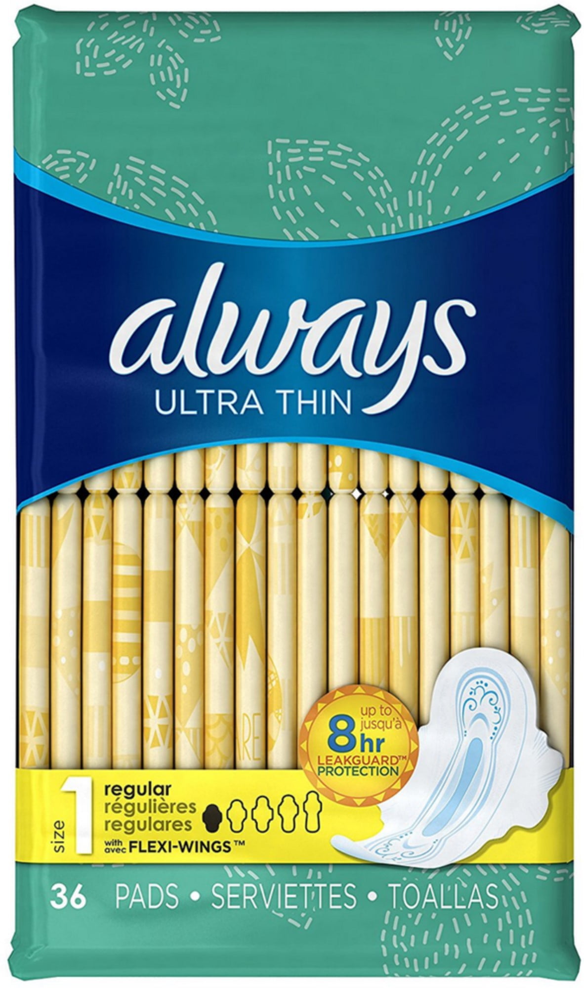 Always Ultra Thin Pads with Flexi-Wings, Regular, Size 1 36 Each - (Pack of 2)