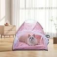 thumbnail image 5 of Cat Bed Tents Dog House Indoor Outdoor, Summer Beds Breathable Tent House with 2-Sided Cushion for Small Dogs Cat, Lace Mesh Breathable Windows Door Curtains Removable Portable Nest Teepe House, 5 of 6