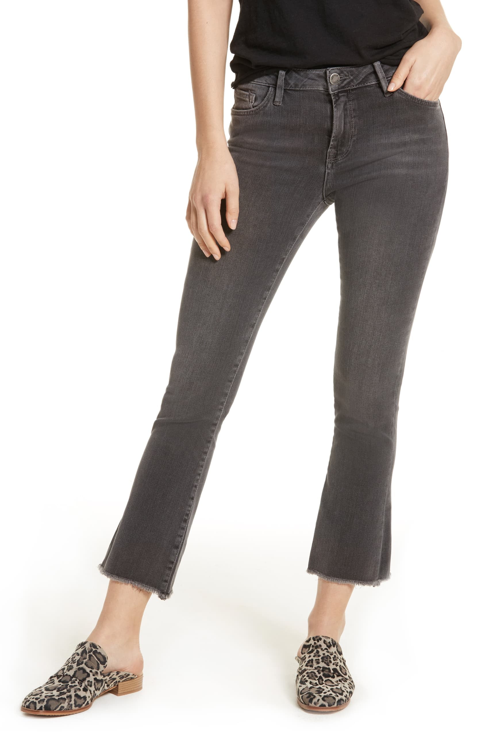 black straight leg cropped jeans
