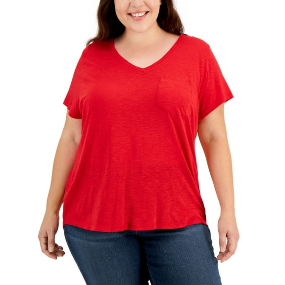 Style & Co Plus Size Classic V Neck T-Shirt Fire 2X