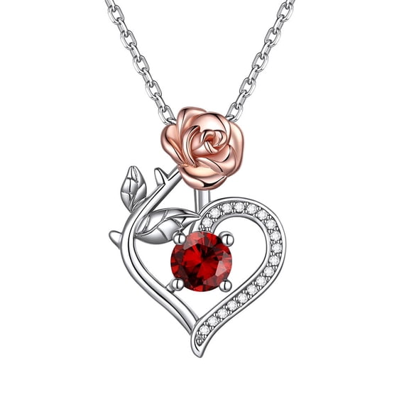 Suplight Rose Birthstone Necklace for Women Valentine's Day Birthday Christmas Jewelry Gift
