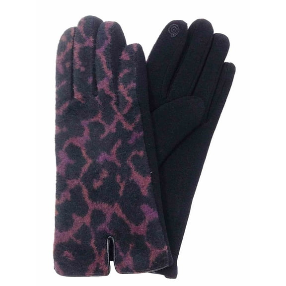 Womens Purple & Black Leopard Print Stretch Fit Texting Tech Touchscreen Gloves