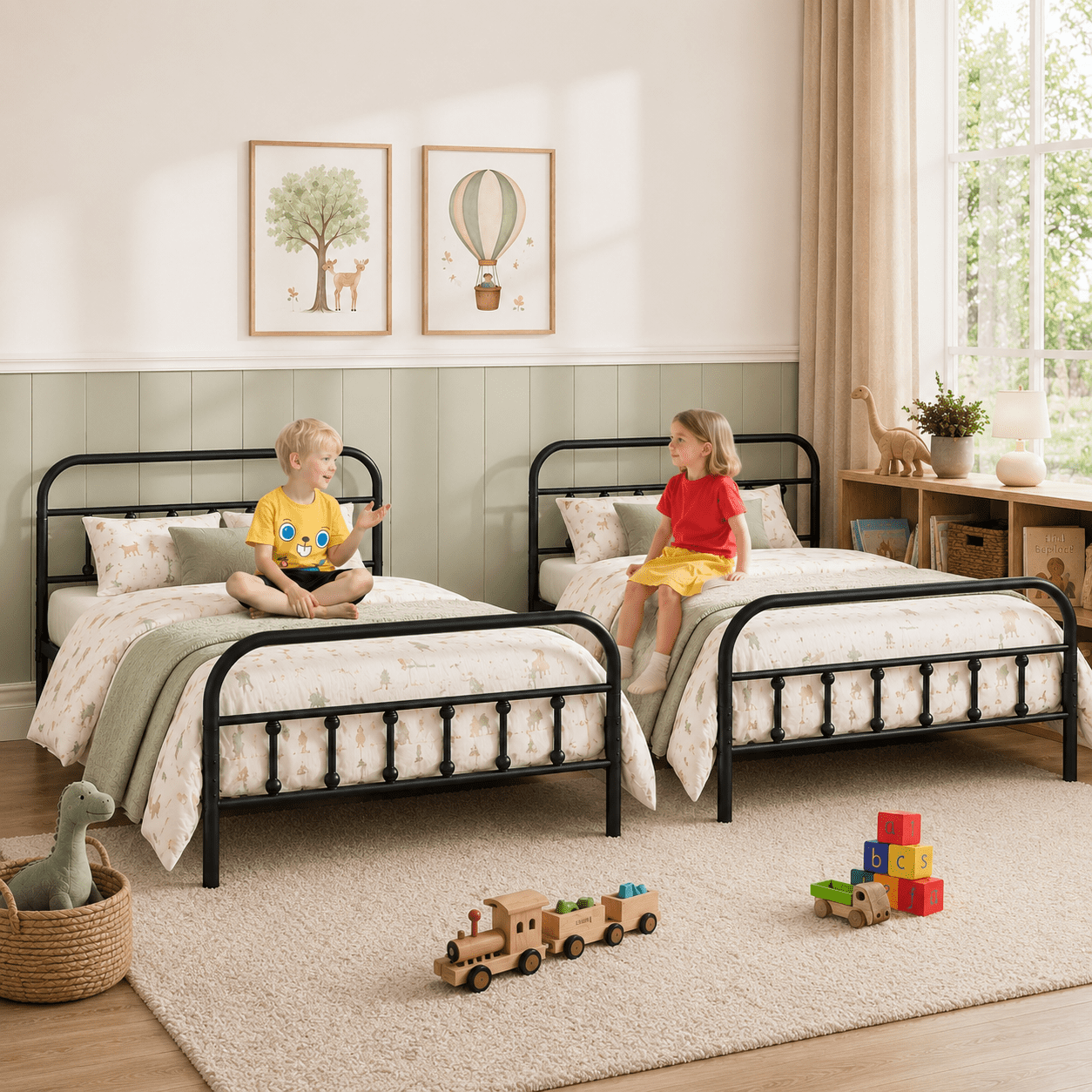 uhomepro Twin Metal Bed Frame, Vintage Victorian Style, Headboard