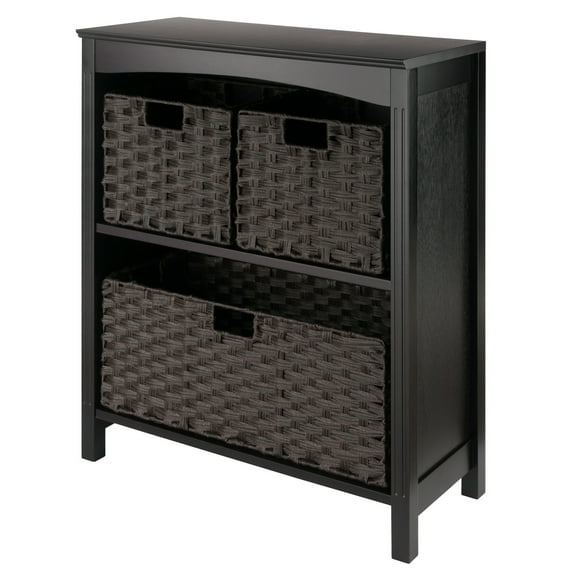Winsome Terrace 4-Piece Standard Shelf with 3 Foldable Woven Baskets, Walnut & Chocolate