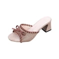 thumbnail image 2 of Fankiway Women's Bow Block Heel Mules Open Toe Non-Slip Comfortable Slide Sandals Summer Khaki 9, 2 of 9