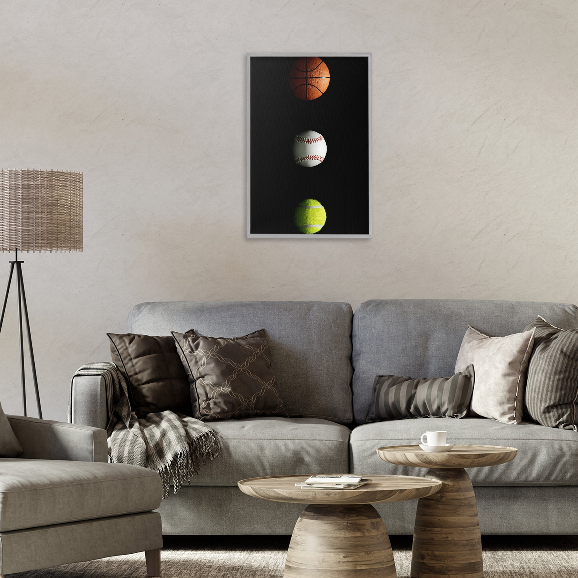 Stupell Industries Sports Balls Spotlight Gray Framed Giclee Art, design by Jesse Keith